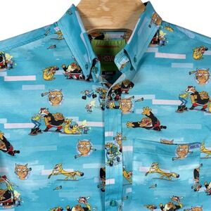 RSVLTS CatDog Shirt Men Large Teal Short Sleeve Nickelodeon Kunuflex Button Down